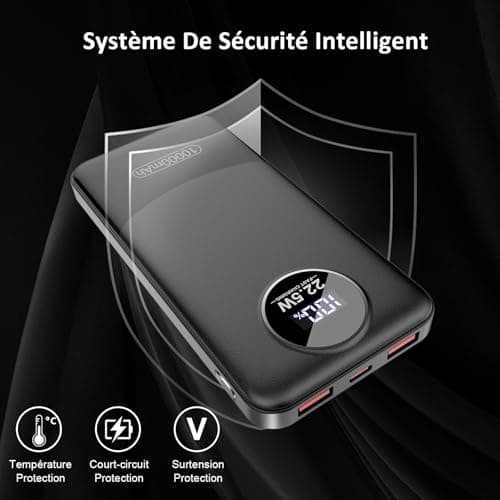 Dbasne Batterie Externe, 22.5W 10000mAh Power Bank Charge Rapide, Batterie Portable PD QC4.0 USB C Input & Output, Power Bank Compatible avec iPhone 15 14 13 Pro Max Samsung Galaxy Xiaomi Huawei