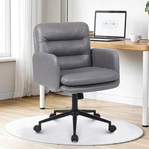 Flysky Chaise de Bureau, Chaise de Bureau rembourrée en Simili Cuir, Chaise pivotante Confortable et Respirante, Chaise réglable en Hauteur, Chaise de Bureau, Gris foncé