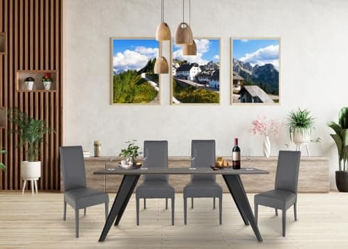t m c s Tommychairs - Set 4 chaises Luisa Structure en hêtre peindré en Gris foncé, Assise et Dossier rembourrés et revêtus en Cuir Artificiel Gris foncé