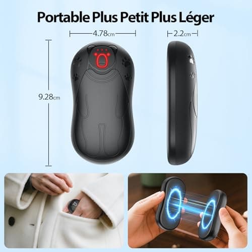 OUTJUT Chauffe Main Electrique 2 en 1 Noir, Chaufferette Main Reutilisable, 3 Niveaux de Chauffe, 12000mAh Rechargeable par USB, Cadeaux Hiver Unisexes, pour Camping et Sports en Extérieur