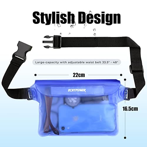 ECHTPower Sac étanche Etui Pochette Imperméable avec Sangle Réglable, Protéger Téléphone/Argent/Carte/Clé, Idéal pour Natation, Rafting, Kayak, Canotage, Camping, Pêche - 2 Pack (Bleu et Noir)