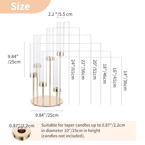 NUPTIO Bougeoirs Or Hurricane Verre - 60cm Grand Bougeoir à Papillon Cylindrique Transparent 6 Bras Bougie Métallique Couvre Cheminée Centrepieces de Mariage Extérieur Tables Décor de Noël