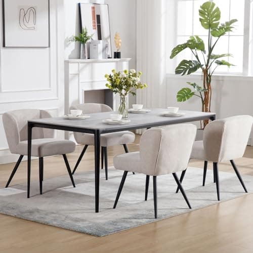 Wahson Chaise Salle à Manger Lot de 2 Lin Chaise de Cuisine Moderne Rembourré avec Pieds en Métal, Chaise de Salon Coussin Épais sans Accoudoirs pour Salle à Manger/Restaurant, Kaki