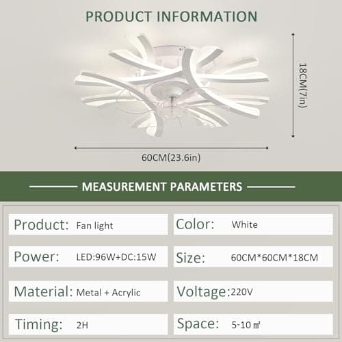 Créativité Ventilateur De Plafond Silencieux Avec Lumiere Et Telecommande Réversible 6 Vitesses Lustre Ventilateur LED Dimmable Timer Lampe Ventilateur Plafond Avec Fonction Mémoire-White