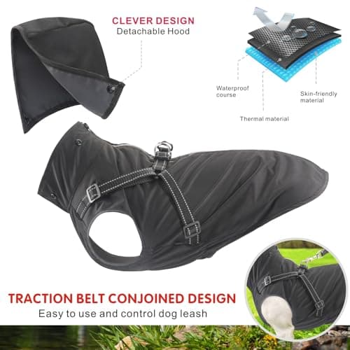 Mosucoirl Manteau de Pluie imperméable pour Chien à Capuche réfléchissant pour Chien Veste de Pluie réglable pour Chiens et Chiots de Petite Moyenne et Grande Taille(Noir, L)