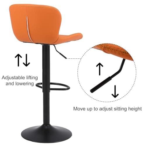 Youhauchair Tabouret Bar, Tabouret de Bar Réglable en Hauteur en Cuir PU, Chaise de Bar avec Dossier et Repose-Pieds, Chaise Haute Cuisine Pivotant, Moderne, Orange