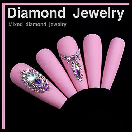CaCaCook Lot de 9000 en cristal AB pour nail art - Kit professionnel de 9000 pièces - Plusieurs formes en verre cristal AB - Accessoires pour nail art