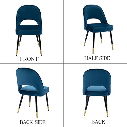 Wahson Lot de 2 Chaises de Salle à Manger, Chaise Salle a Manger en Velours Chaise Moderne avec Pieds en Métal, Chaise de Salon Rembourrées pour Cuisine/Restaurant, Bleu