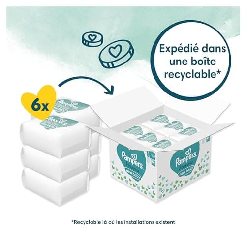 Pampers Harmonie, Taille 1, 180 Couches, 2-5kg, Protection Douce pour la Peau, Ingrédients d’origine végétale en contact avec la peau de bébé, Avec un Emballage Recyclable en Papier, Pack 1 Mois