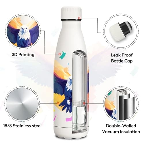 KollyKolla Gourde Isotherme 500ml, Bouteille Isotherme Personnalisée, Bouteille Isotherme Double Paroi, Gourde Reutilisable sans BPA, Bouteille Isotherme pour Enfant, Adulte, l'école, Fitness