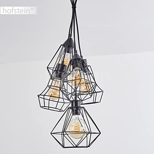 HOFSTEIN Suspension Tianjin, lampe à suspendre en métal noir, 5 flammes, 5 x E27, max. 149 cm, lampe à suspendre avec aspect grillagé dans un design rétro/vintage, ampoule(s) non incluse(s)