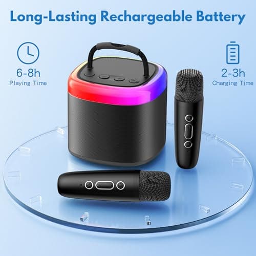 JYX Machine de Karaoké avec 2 Microphones sans Fil, Karaoke Portable Jouets pour Enfants Adultes, Mini Karaoke Bluetooth, Idee Cadeau Enfants 5,6,7,8,9,10,11,12,13,14,15 Ans Jouet Noir/Beige