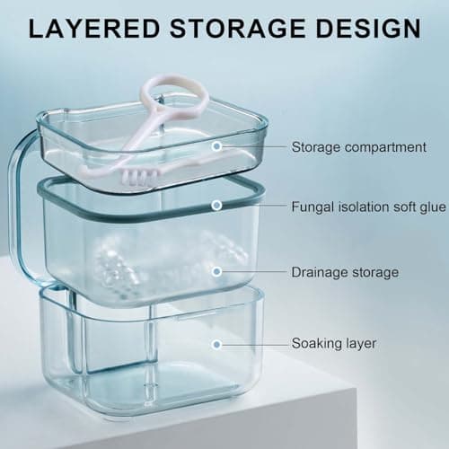 Disnace Boîtes à Conteneurs Dentaires, Boîte Pour Prothèses Dentaires, Boîte À Dentier Étui de Bain Rangement, Boite Appareil Dentaire avec Tamis, Boîte Orthodontique pour Appareil Dentaire (Orange)