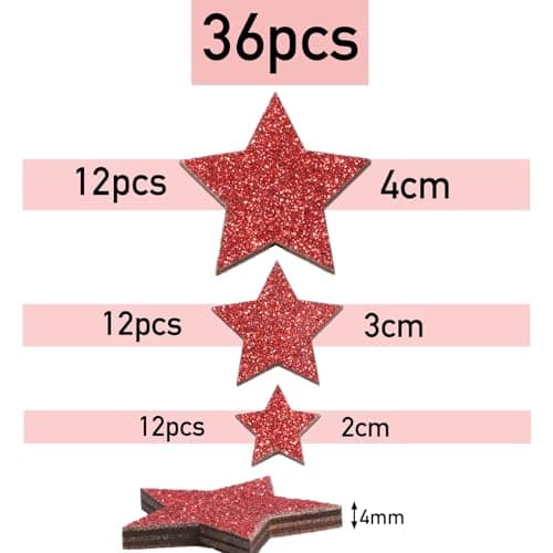 36Pcs Etoile Bois Noël Confetti Scintillant Décoration à disperser Table Cadeau Noël (Etoile à 5 branches Rouge)
