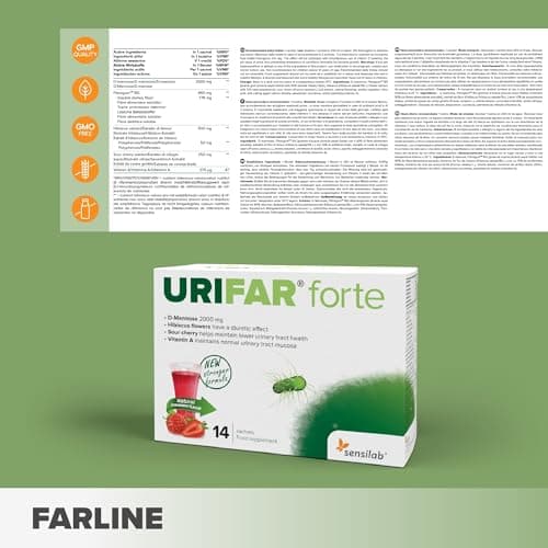 Sensilab Urifar Forte | Délicieuse boisson à la fraise à base de D-Mannose, vitamine A, hibiscus et extrait de cerise griotte pour les voies urinaires | 28 sachets