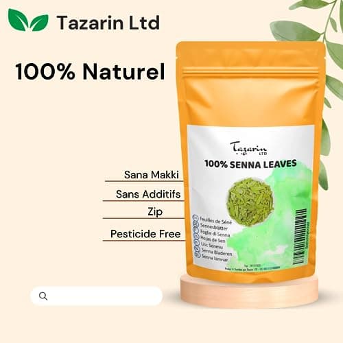 TazarinLtd 100g Feuilles de Séné Entières - Puissant Purgatif, Laxatif Naturel - Favorise le Transit Intestinal et le Nettoyage du Colon - Tisane Detox