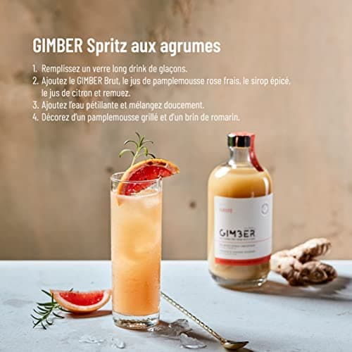 GIMBER N°2 Brut | Jus de Gingembre Bio 700ml | Nouvelle recette | Moins de sucre | Boisson bio sans alcool à base de yuzu & de thym citron