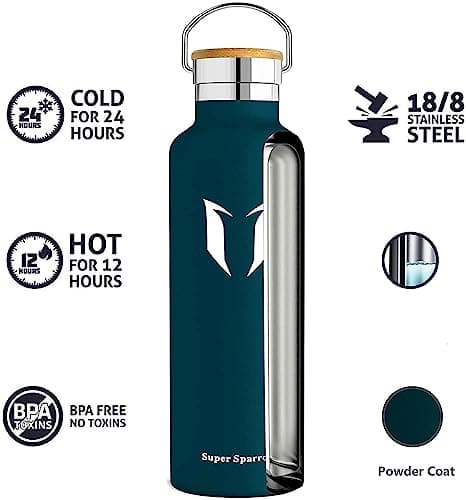 Super Sparrow Gourde Isotherme - Bouteille Isotherme - 750ml - Gourde Inox Bouche Standard - Gourde Sport Étanche - Gourde Enfant sans BPA, pour Sport, Gym, Voyage