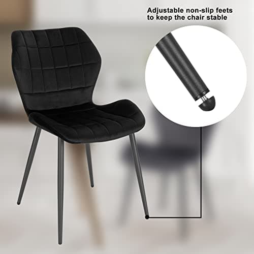 WOLTU Lot de 2 Chaises Salle à Manger, Chaise Scandinave, Chaise de Cuisine, Chaise Salon, Assise Rembourrée, Chaise en Velours, Noir, Pieds en Métal, BH356sz-2