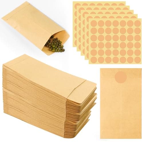 Hengxinchen 200 Pièces Petit Sac Cadeau,Pochette Cadeau avec Autocollants,Mini Sacs en Papier Kraft,pour Cadeaux, Anniversaires, Mariages,Noel Fêtes,Halloween(Marron,6 * 10cm)