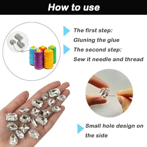 Yixinly 245 Pcs Strass à Coudre, 10 Formes Gros Strass pour Couture avec Griffe, Strass Vetement a Coudre, Verre Gemmes de Couture en Verre pour Vêtements DIY Artisanat, Chaussures (Blanc)