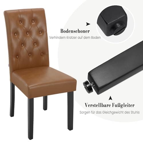 WOLTU Lot de 4 Chaises de Salle à Manger, Chaise de Salon avec Dossier Haut, Chaise de Cuisine Rembourrée, Chaise en Similicuir avec Pieds en Bois Massif, Marron, EZS20br-4