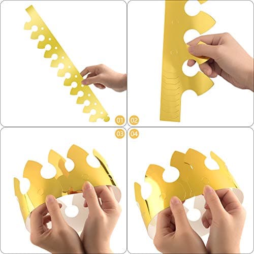 TUPARKA 24 pièces Couronne de Papier couronnes de Roi d'or Feuille d'or fête Couronne Chapeau Casquette pour fête d'anniversaire Accessoires de Photo de Douche de bébé (6 Styles)