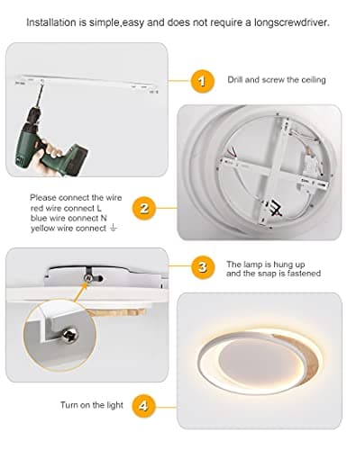 FANLG Plafonnier LED dimmable 3000K-6000K Roud Luminaire Plafonnier salon 40CM lustre chambre plafonnier led bois pour Chambre, Salon, Bureau Cuisine