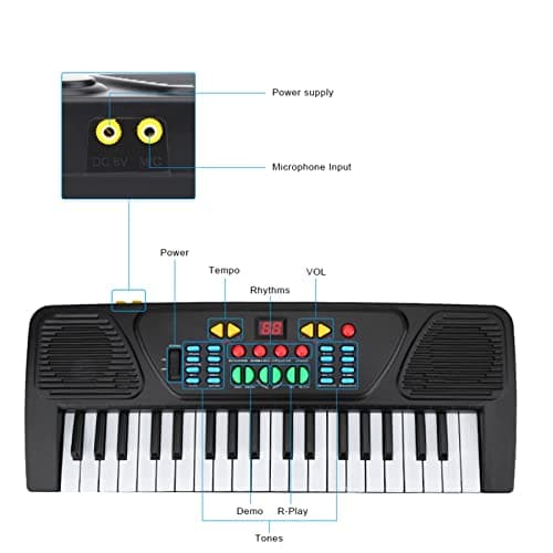 Clavier électronique à 37 touches, piano électronique multifonction avec microphone, piano pour enfants, clavier piano pour débutants, garçons filles, noir