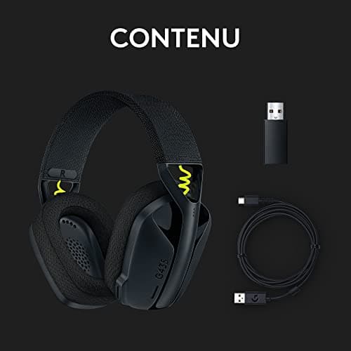 Logitech G435 LIGHTSPEED & Bluetooth sans Fil Casque Gamer léger circum-auriculaire, Micro intégré, Batterie de 18h, Compatible avec Dolby Atmos, PC, PS4, PS5, Mobile, Nintendo Switch - Noir