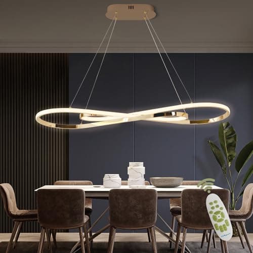 AHRHSM Lampe à Suspension LED Table à Manger, Suspension Moderne à Intensité Variable 57W, Réglable en Hauteur, Suspension avec Télécommande, Pour Salles à Manger, Cuisines (Or)