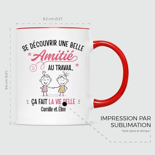 CADEAU PLUS Mug Personnalisé Prénom - Une Belle Amitié au Travail - Cadeau Pour Collègue, Cadeau Personnalisé Collegue, Mug Meilleure Collegue, Tasse Personnalisable Collegue