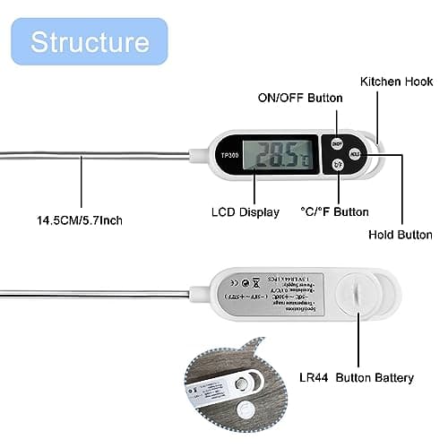 Nutabevr Thermometre Cuisine avec Écran LCD Thermomètre Numérique Digital avec Sonde Longue Haute Précision,Lecture instantané Thermomètre Cuisson,pour BBQ,Huile,Viande,Nouriture,Lait,Vin,Eau Chaude