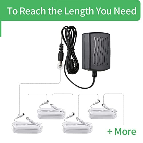 Lonnky Câble d'Extension DC Blanc de 10 Mètres 2,1 mm x 5,5 mm Mâle à Femelle - Câble d'Extension Adaptateur d'alimentation, Compatible avec Caméras de Sécurité CCTV, DVR, Bandes LED, Routeurs