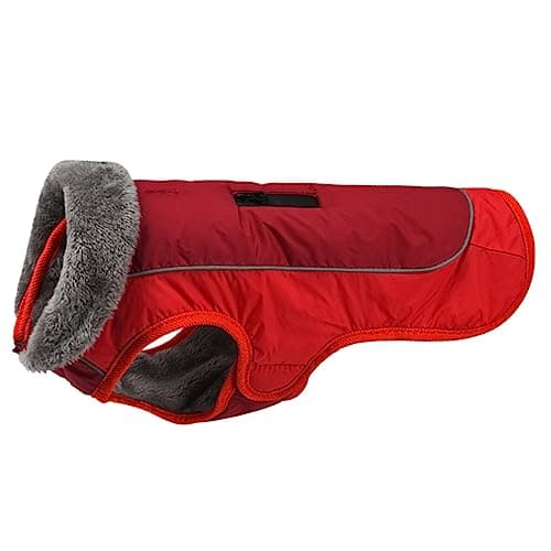 TOGEVAL vêtements de Chien col de Winter Hiver Habit de Neige pour Chien Manteau imperméable pour Chien vêtements en Coton pour Chiots vêtements Chauds pour Chiots Polyester Rouge
