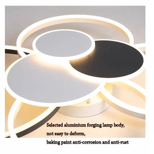 WJYCYN Dimmable Grand salon lampe LED 7Ring Blanc & Noir Plafonnier chambre à coucher modernes avec télécommandes Eclairage de plafond Métal Acrylique Plafonnier Bureau Salle à manger 7 flammes 100W