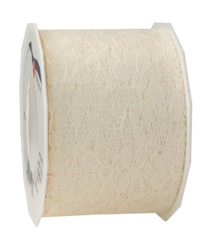 C.E. Pattberg DERBY Ruban Cadeau Crème, 25 m de Ruban Cadeau en Dentelle, Largeur 72 mm, Ruban à Nouer pour Décoration, Bricolage et Emballage Cadeau