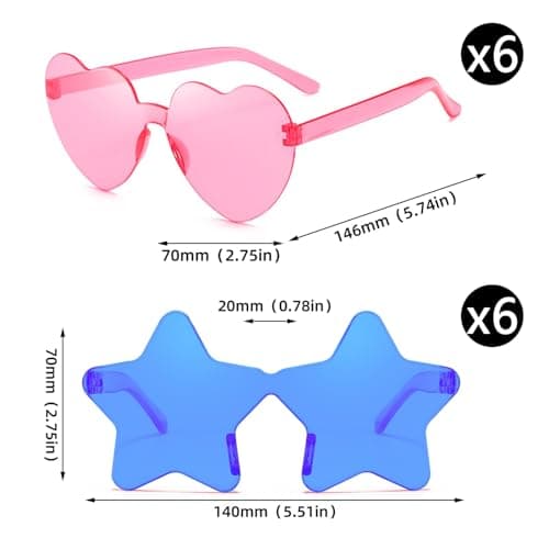 SHSHbuy Lunettes de Fête,12 Paires de Lunettes en Forme de Coeur Étoile Hippie Rétro,Drôle de Lunettes de Soleil de Fête Pour Fête D'anniversaire,Carnaval Accessoires Photo
