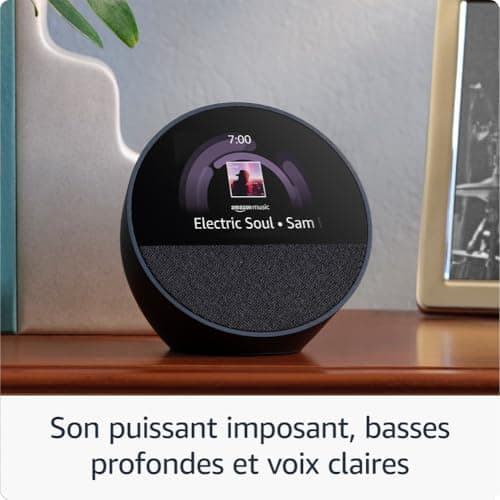 Nouvel Amazon Echo Spot (modèle 2024) | Réveil connecté avec un son de qualité et Alexa | Noir