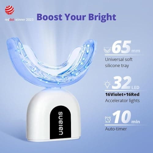 Ualans Kit Blanchiment Dentaire, Blanchiment des Dents Professionnel avec 32X Lamp Bleu et Rouge, 3 Gel Blanchissant, Gel Apaisant, Sans Sensibilité, Dents Blanches à Domicile en 10 Minutes