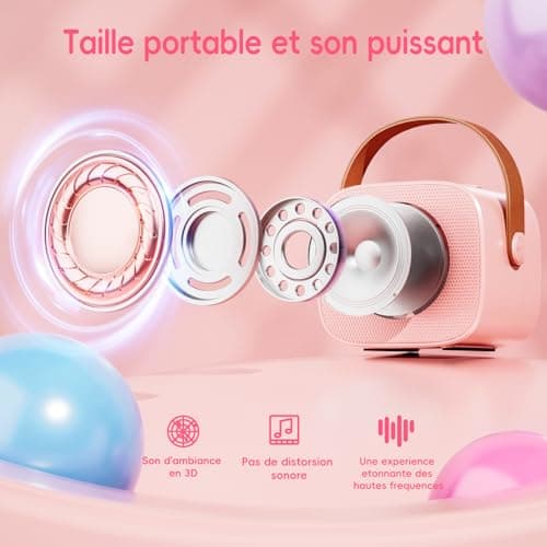Ankuka Micro Karaoke Enfant sans Fil avec 2 Micro, Micro Karaoke Enfant, Cadeau Fille 4-12 Ans Anniversaire Jouet Fille, Mini Microphone pour Enfant Adulte Fille Rose