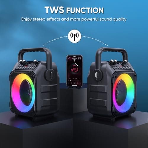 Karaoke Adulte, Haut-Parleur Bluetooth Portable Karaoke pour Adultes avec 2 Microphones sans Fil, Système PA pour Adultes et Enfants avec Lumières LED pour Les Fêtes (Noir)