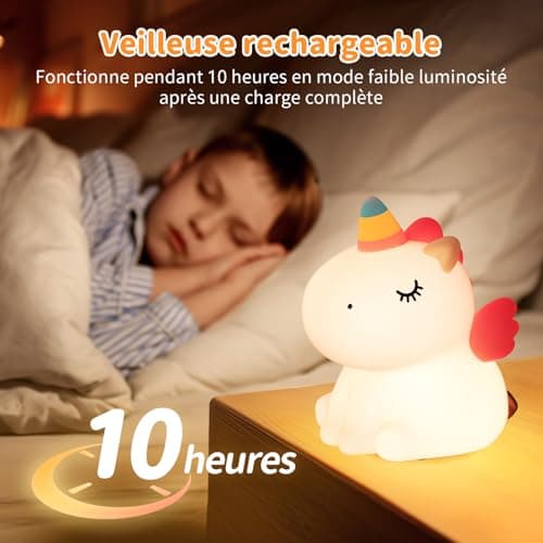 YISSVIC Veilleuse Bébé Enfant Rechargeable 7 Couleurs LED 3 Niveau Luminosité Veilleuse Licorne Filles Tactile Silicone Cadeau Nouveau-Né