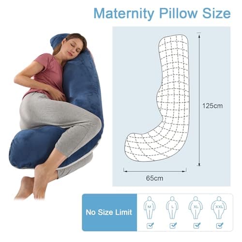 Coussin de Grossesse pour Dormir, Oreiller de Grossesse pour Femme Enceinte en Forme de J Support Coussin d'allaitement et Coussin de Maternité avec Housse Lavable et Remplable, Velours Bleu Gris