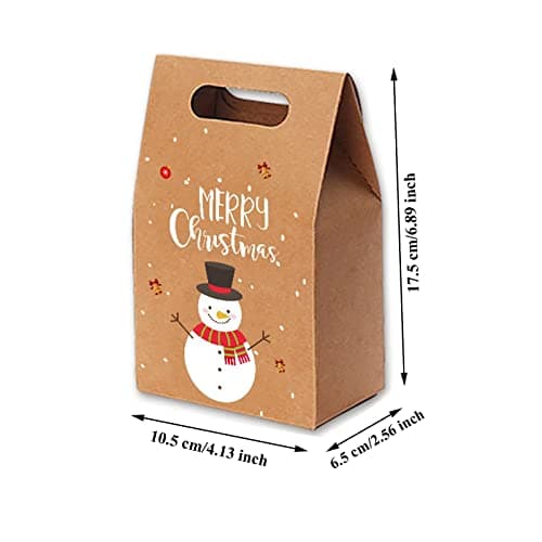 12 Pièces Boîtes Cadeau de Noël en Papier Kraft, Boite Cadeau Noel Vide, avec le père Noël, le Wapiti, le Bonhomme de Neige, le Motif de Pingouin, pour les Cadeaux de Bonbons de Fête de Noël
