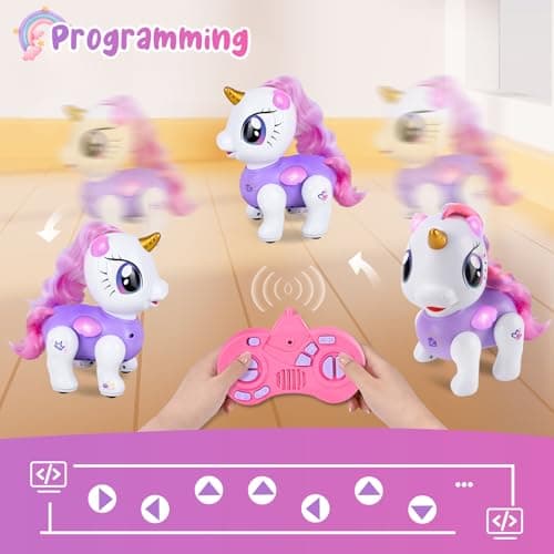Ulikey Licorne Robot Enfant Jouet, Robot Licorne Interactif, Licorne Télécommandée avec LED, Musique, Danse et Marche, Licorne Jouet Fille Cadeau de Anniversaire Noël, Enregistrable, Programmable