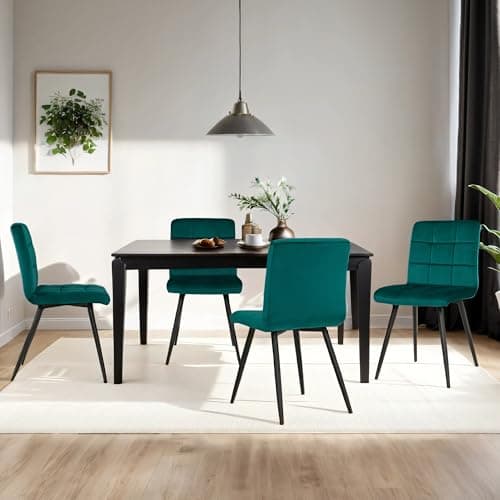 DUHOME Chaise Velours Salle à Manger Cuisine, Lot de 4 Scandinaves Chaise Tabouret Coiffeuse avec Dossier, Moderne Capitonnée Chaise Salon, Chambre à Coucher, Restaurant (Vert Foncé)