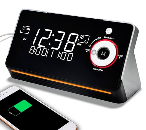 Réveil de Chevet avec Radio Dab et FM, Double Alarme, Snooze, écran LCD dimmable, veilleuse, Bluetooth, Type C et Port de Charge USB iTOMA 729