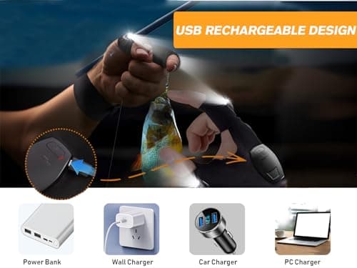 LANANUVO Gants Pêche LED USB Rechargeable Lumières Étanches, Cadeau Homme, Idee Cadeau Homme Noel, Gants de Travail sans Doigts Lumière Puissante, Cadeau Papa d'anniversaire, Gadget Insolite Utile