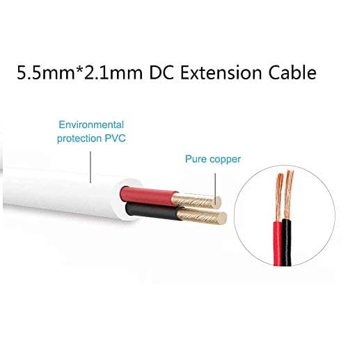 Liwinting 5 Mètres Rallonge Cordon d'alimentation DC 2,1mm x 5,5 mm Mâle à Femelle Connecteur pour Adaptateur Secteur, LED, CCTV Camera Power, Voiture, Moniteurs, et Plus - Blanc